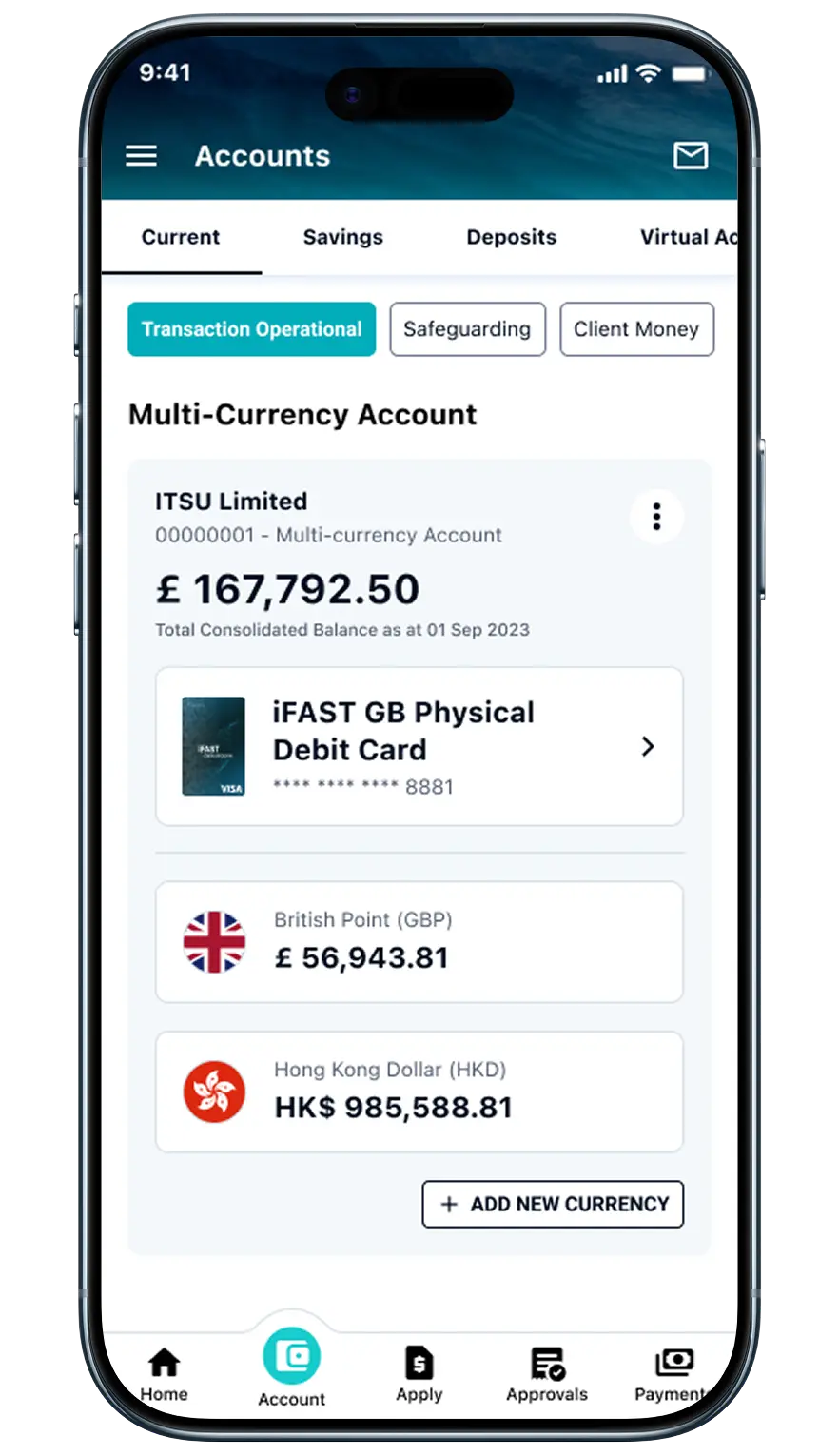 iFAST Global Bank Business app account screen